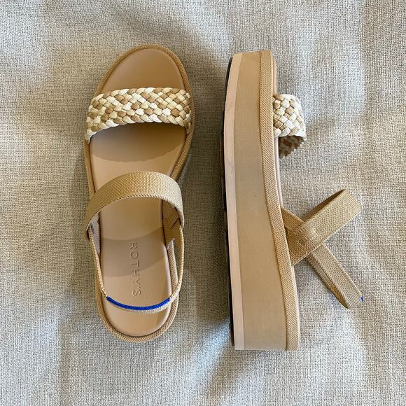 NWOB Rothy’s The Lightweight Wedge Sandal Beach Sand Woven, size 9.5 - Picture 4 of 9